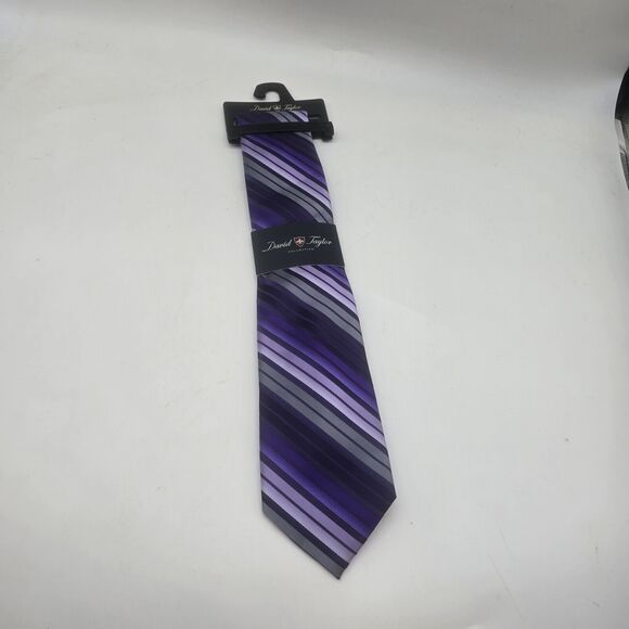 David Taylor Collection Necktie Purple Striped Dressy Formal Tie 60" NEW - Picture 2 of 9